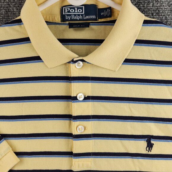 Polo Ralph Lauren Golf Fit Small Short Sleeve Polo Shirt Yellow Blue Stripe Pony - Picture 1 of 16